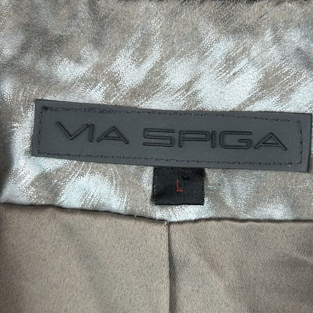 Via Spiga Coat Womens Sz L Silver Cheetah Leopard Animal Print Raincoat Trench - Picture 14 of 16